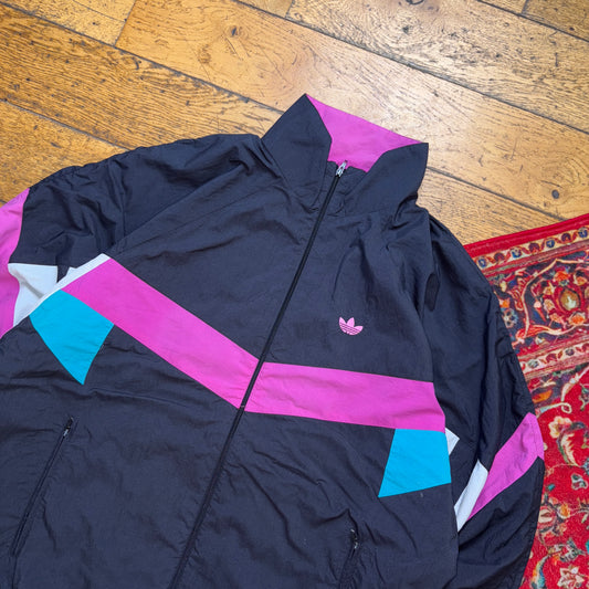 Vintage 90s Adidas Black Pink Tracksuit Track Shell Windbreaker Jacket - XL