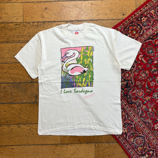 Vintage 90s Flamingo White Single Stitch Graphic T-Shirt - S