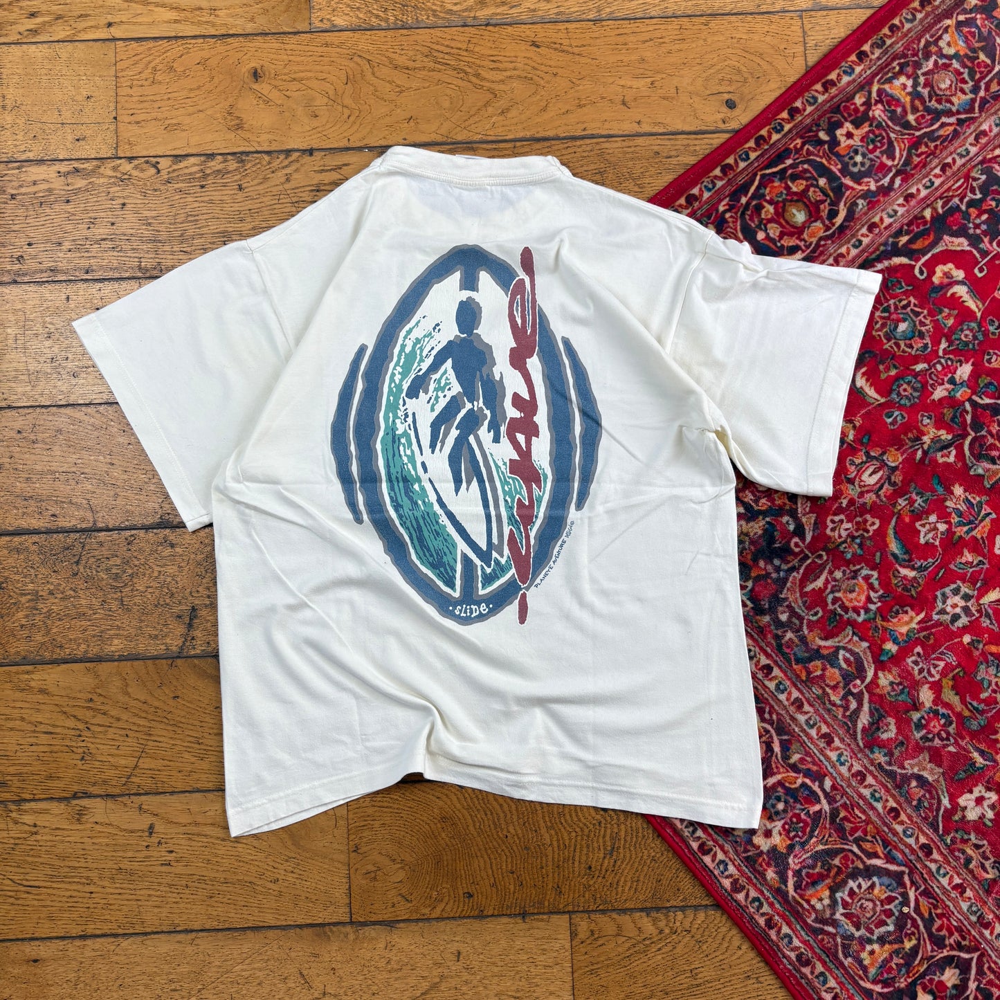 Vintage 90s Cream Surfwear Boxy Graphic T-Shirt - S