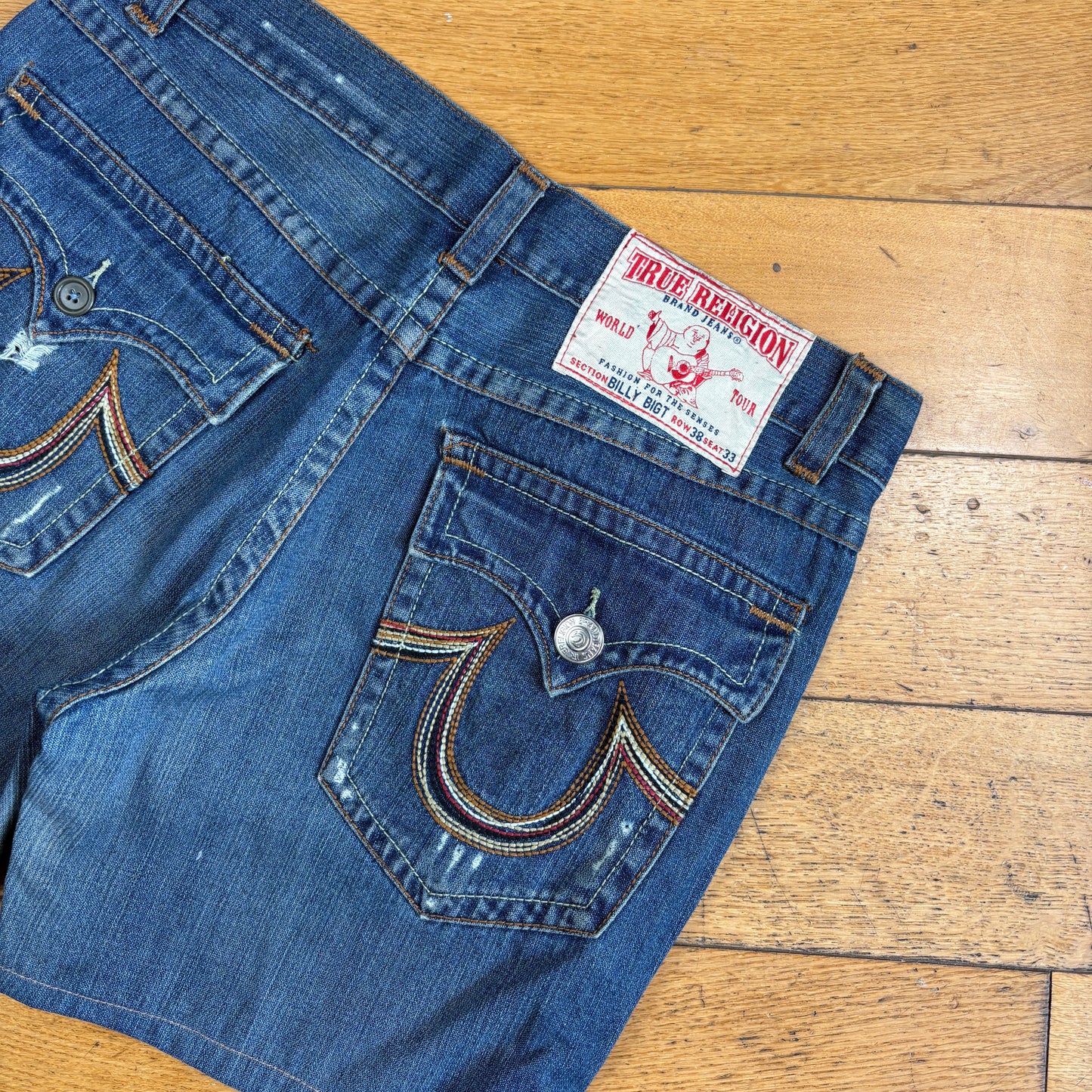 Vintage True Religion Blue Embroidered Y2K Shorts Jorts - 38