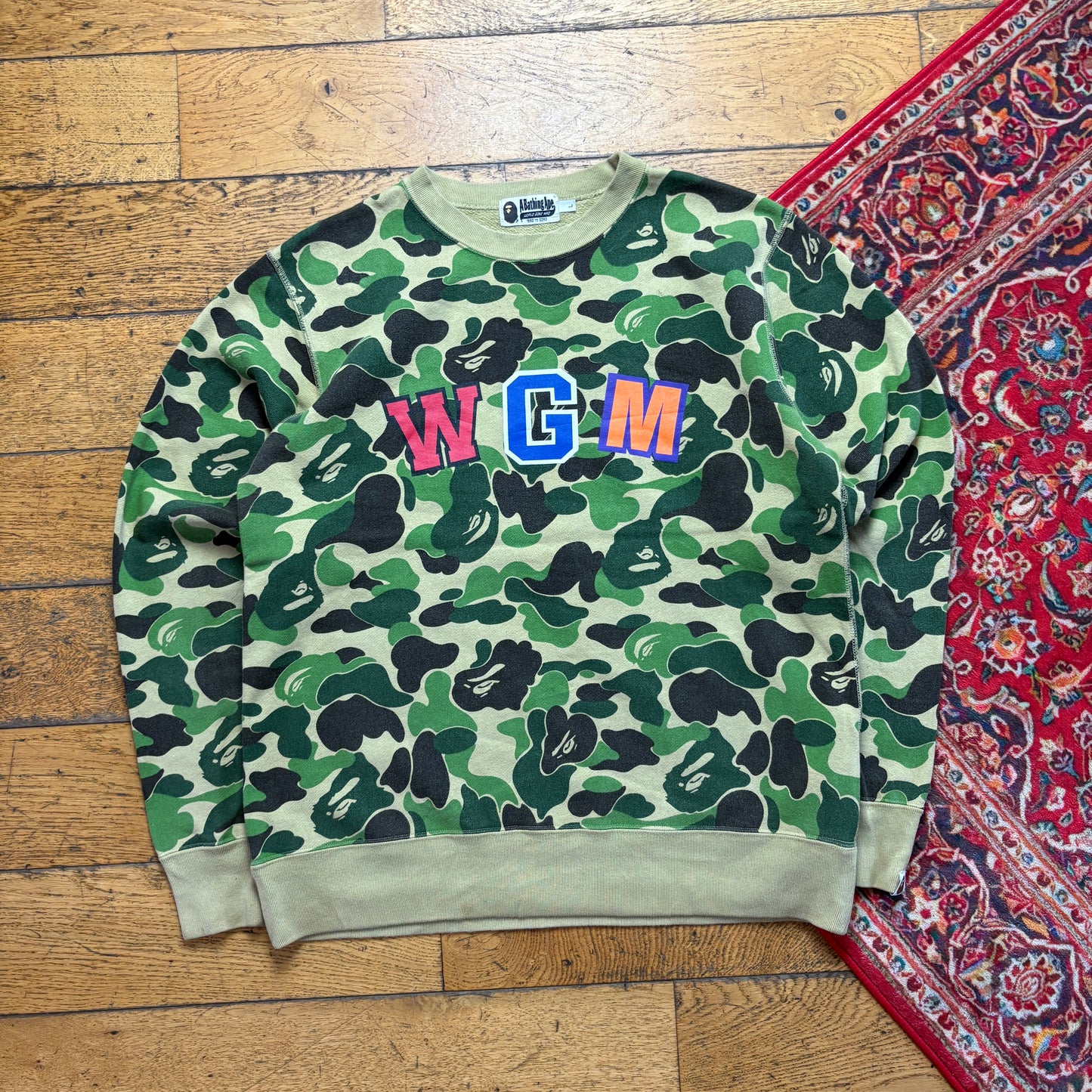 Vintage Bape Camo Shark Green Embroidered Sweatshirt - M