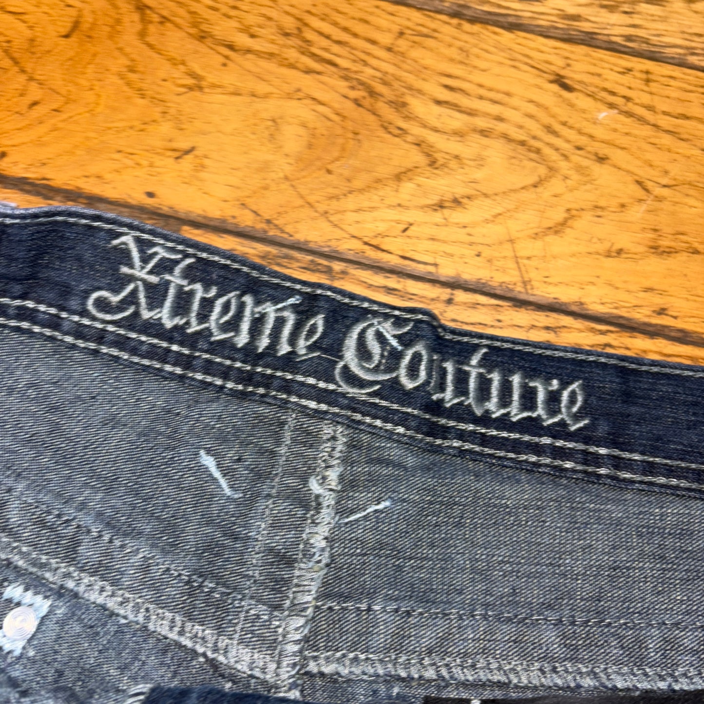 Vintage Xtreme Couture Blue Embroidered Y2K Hip Hop Baggy Jeans Shorts Jorts -40