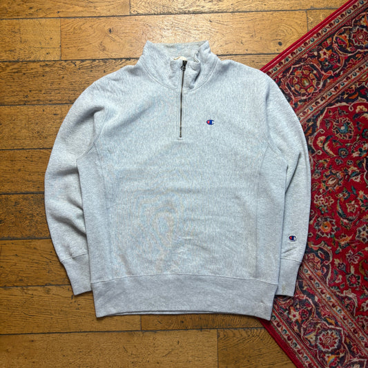 Vintage Champion Grey Quarter Zip Embroidered Sweatshirt - M
