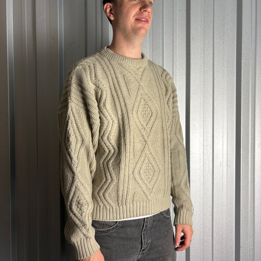 Vintage Levi's Cream Fisherman Cable Wool Blend Chunky Knit Jumper - L