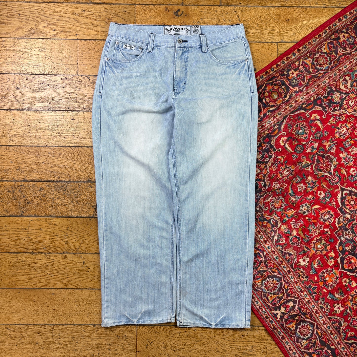 Vintage Avirex Blue Embroidered Y2K Hip Hop Baggy Jeans - 36