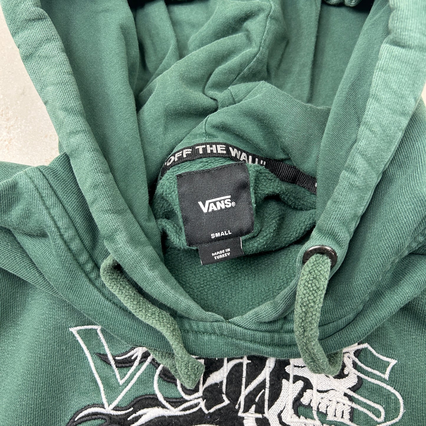 Vintage 00s Vans Embroidered Green Hoodie Skate Grim Reaper Sweatshirt - S