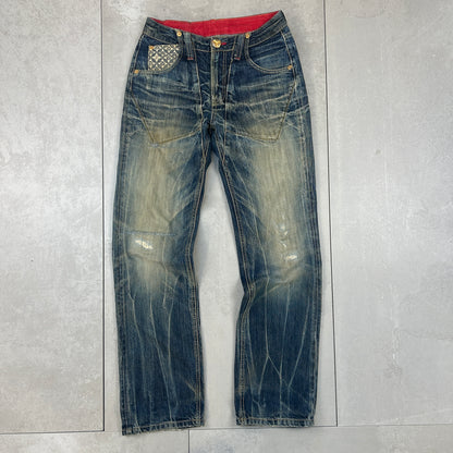 Vintage Rare Big Train Embroidered Japanese Denim Blue Straight Jeans - 30