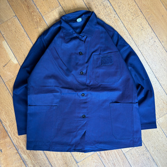 Vintage French Chore Workwear Jacket Blue Overcoat - L