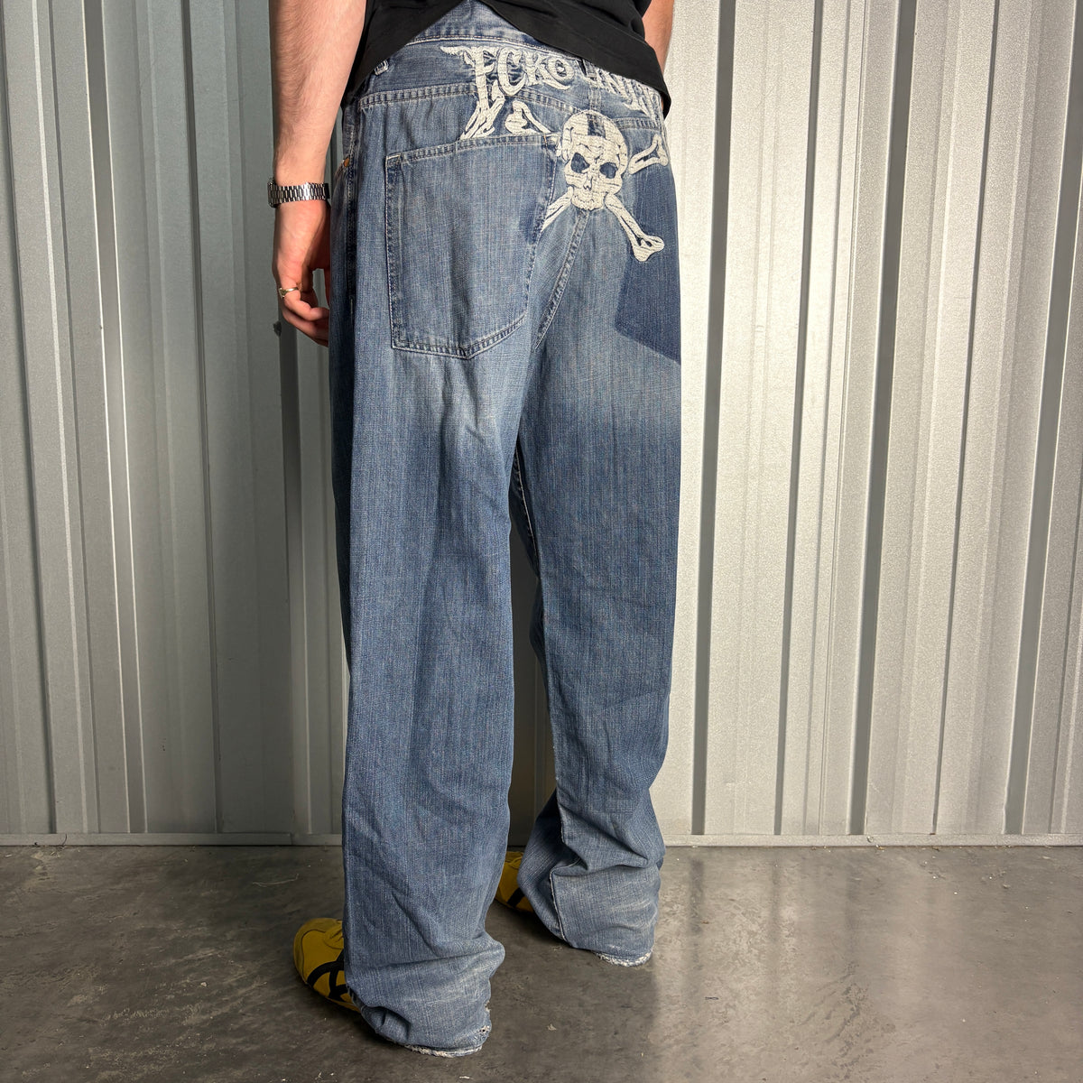 Ecko Unltd Blue Embroidered Japanese Denim Hip Hop Y2K Baggy Jeans - 36R