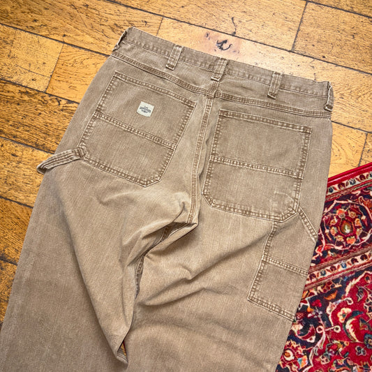Vintage Lee Brown Cream Carpenter Workwear Baggy Trousers - 36L