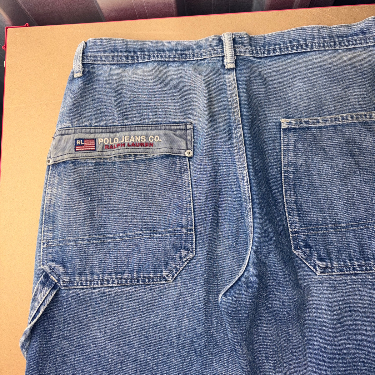 Ralph Lauren Polo Blue Embroidered Japanese Denim Hip Hop Y2K Baggy Jeans - 36R