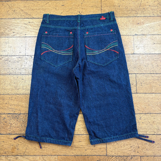 Vintage Embroidered Blue Hip Hop Baggy Shorts Jorts - 38