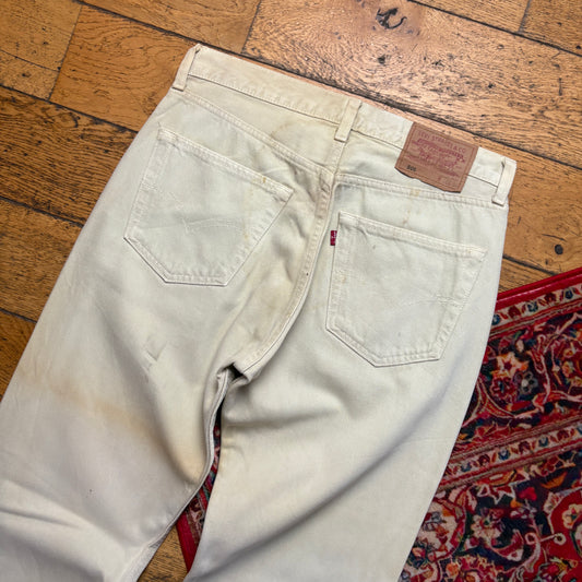 Vintage Levis 501 Straight Cream Denim Jeans - 32L