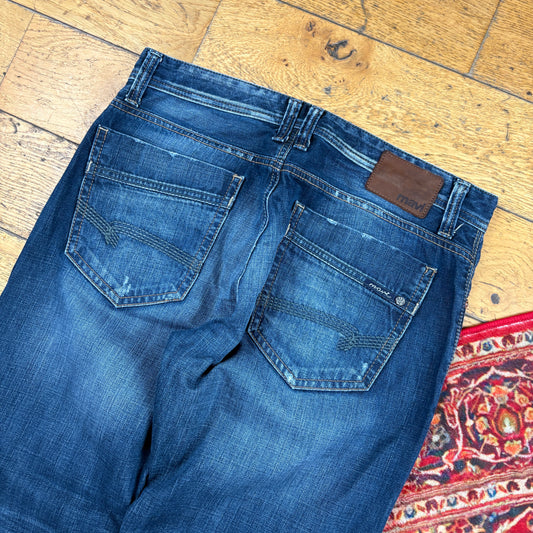 Vintage Mavi Blue Low Rise Embroidered Bootcut Y2K Baggy Jeans - 34