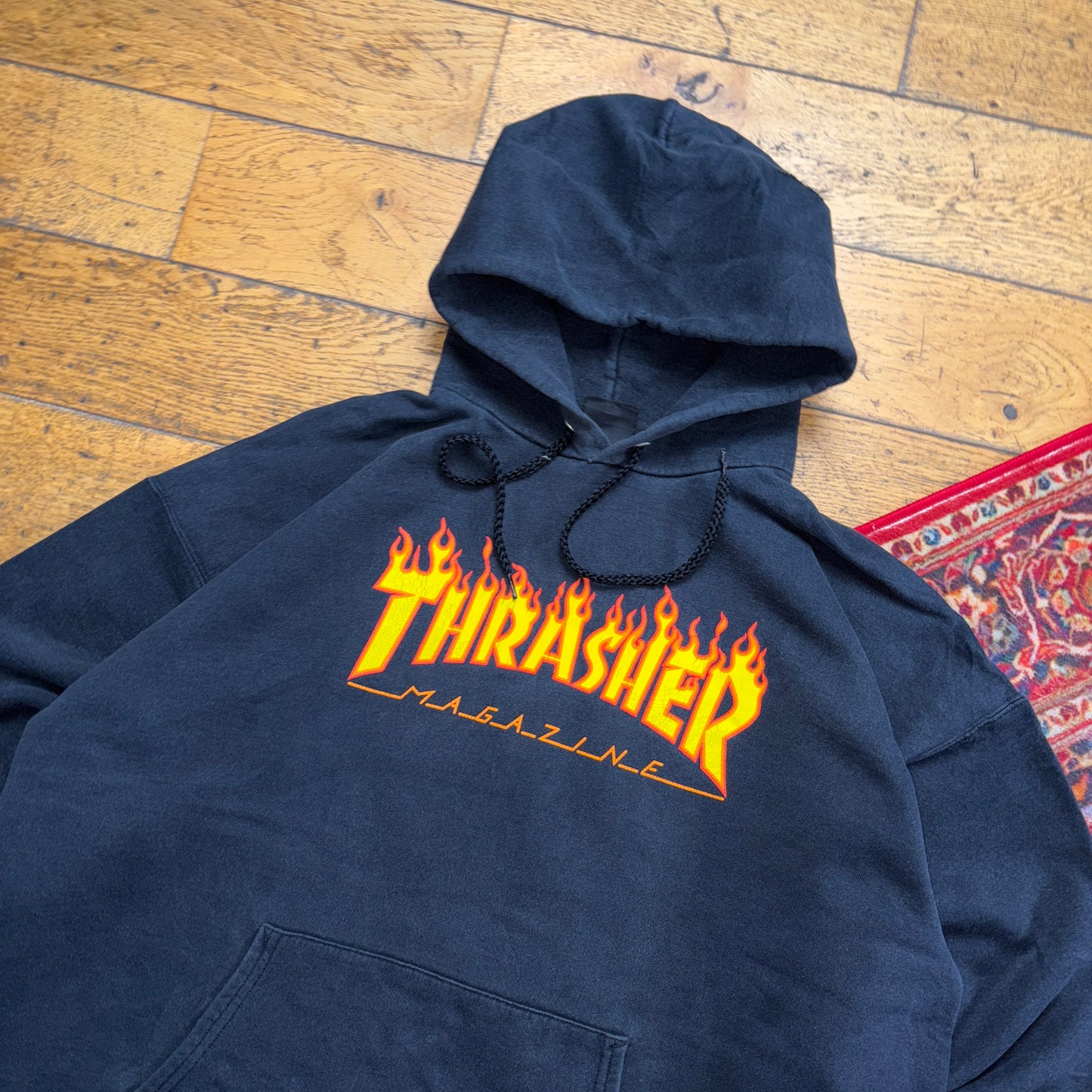 Vintage Thrasher Black Skate Flames Hoodie Sweatshirt - 2XL