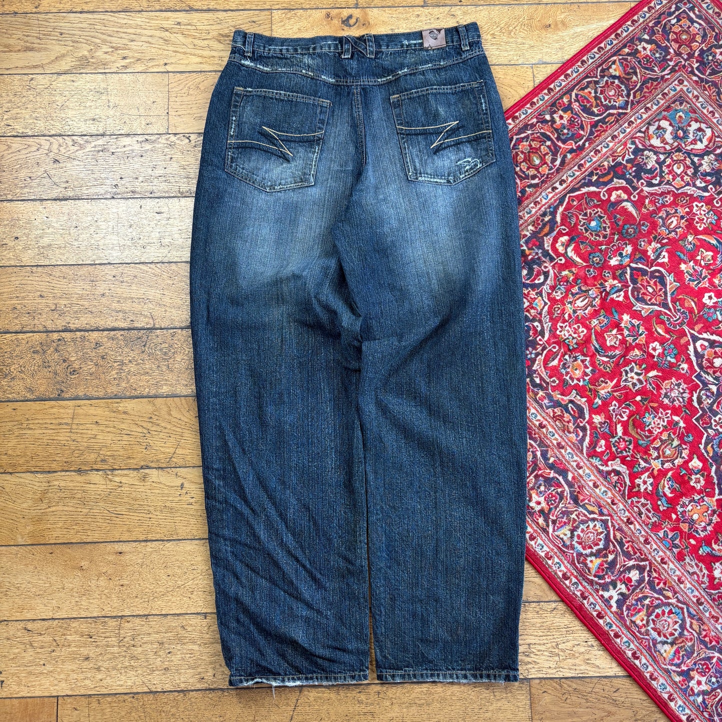 Vintage Noiz Jeans Navy Blue Embroidered Y2K Hip Hop Baggy Jeans - 38