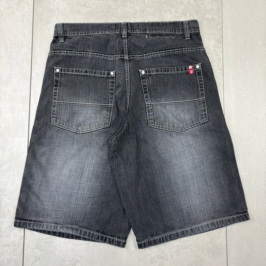 Vintage Southpole Black Grey Embroidered Hip Hop Baggy Shorts Jorts - 36