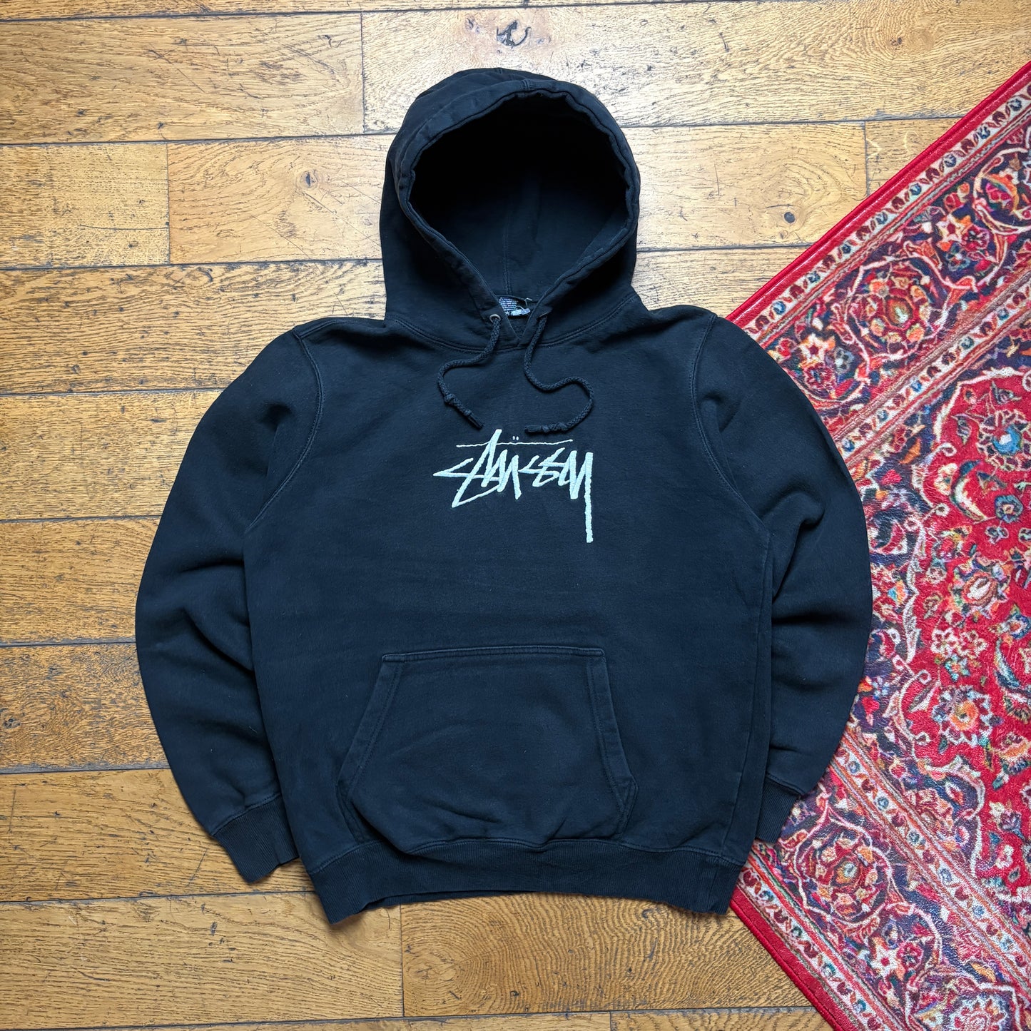 Vintage Stussy Black Embroidered Hoodie Sweatshirt - S