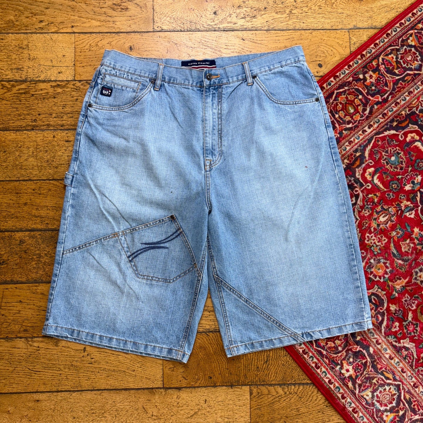 Vintage Phat Farm Embroidered Hip Hop Blue Baggy Shorts Jorts - 40