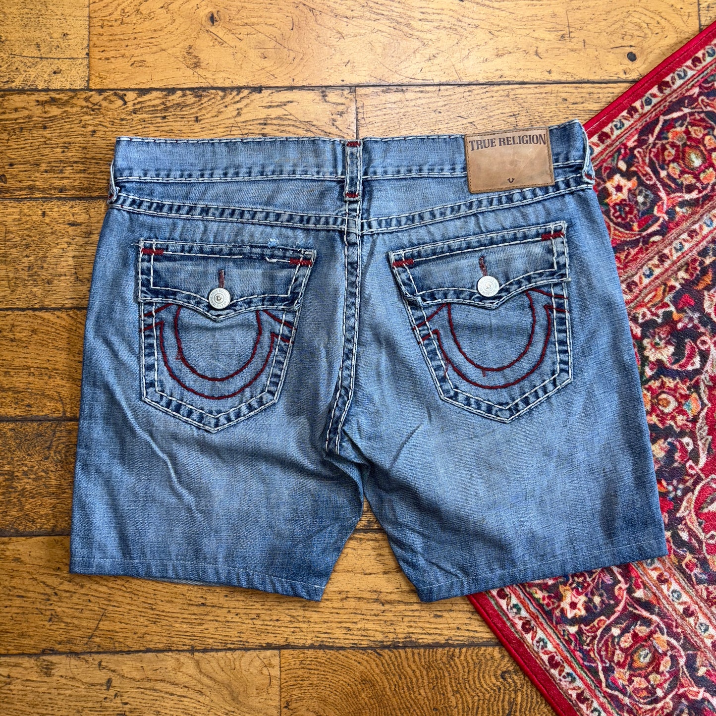 Vintage True Religion Blue Embroidered Y2K Shorts Jorts - 42