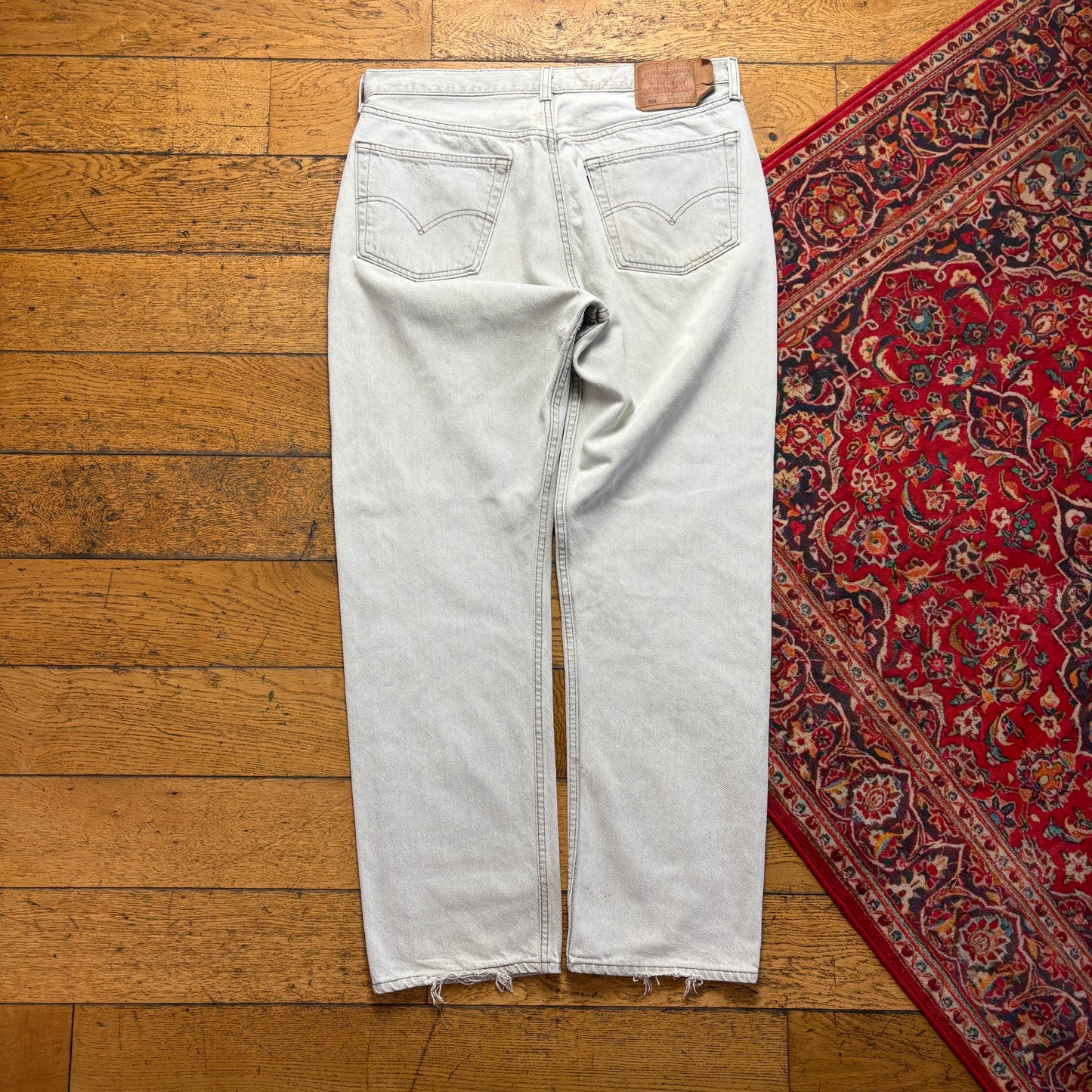 Vintage Levis 501 Straight White Light Blue Denim Jeans - 36R