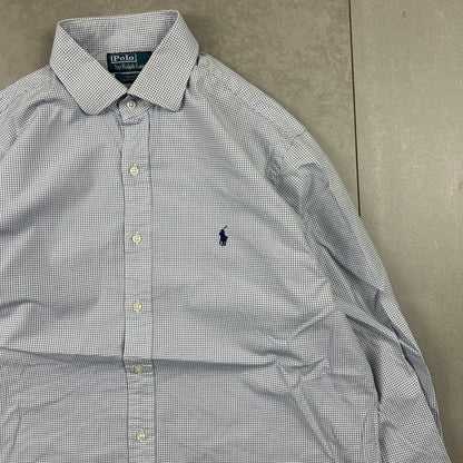 Vintage Ralph Lauren Check White Navy Button Shirt - L