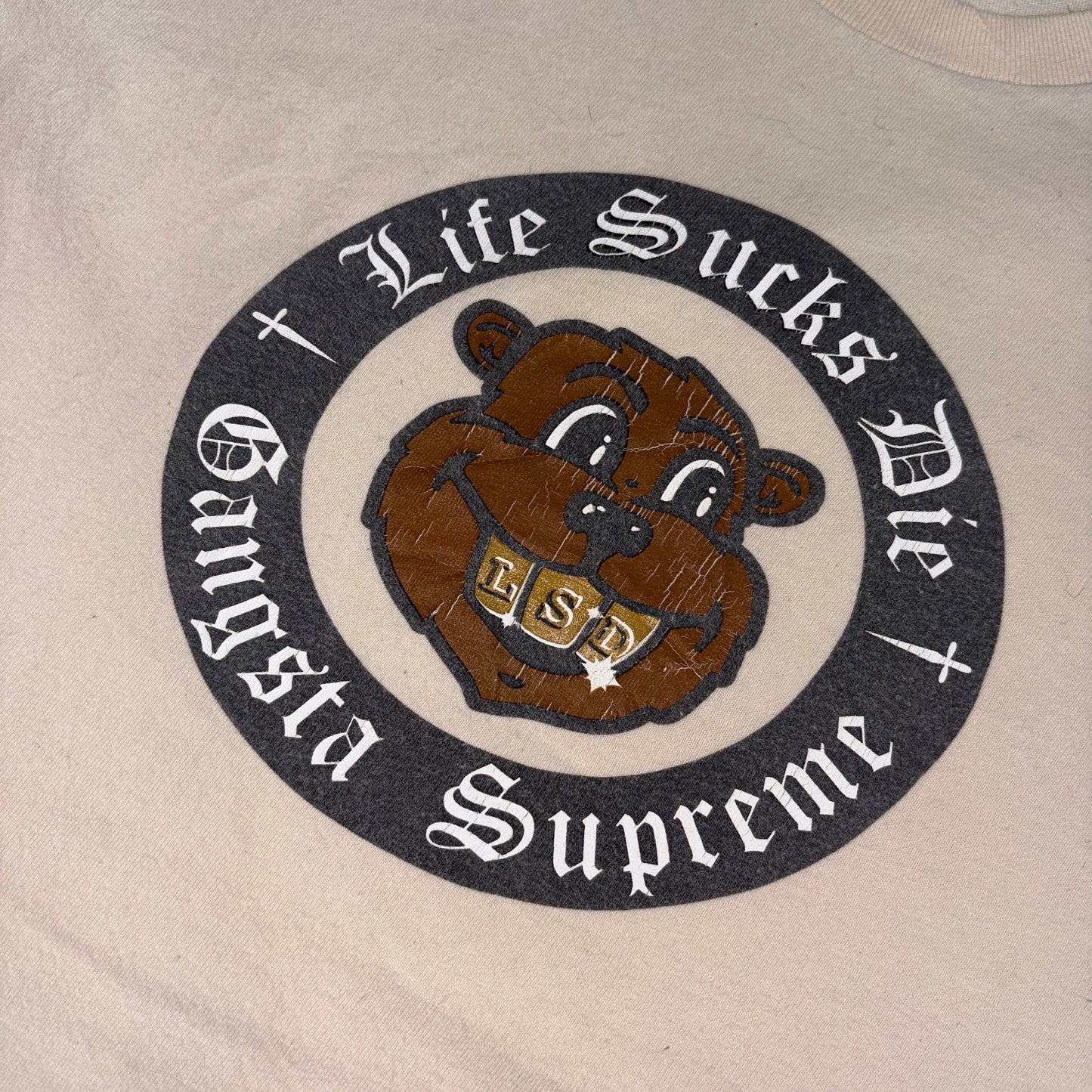 Vintage Supreme Cream Life Sucks Die Gangsta Graphic T-Shirt - M