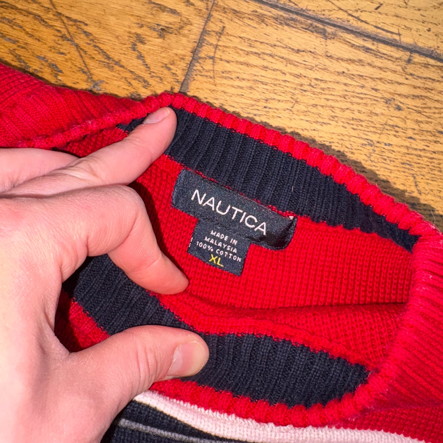 Vintage Nautica Navy Red Knit Jumper - XL