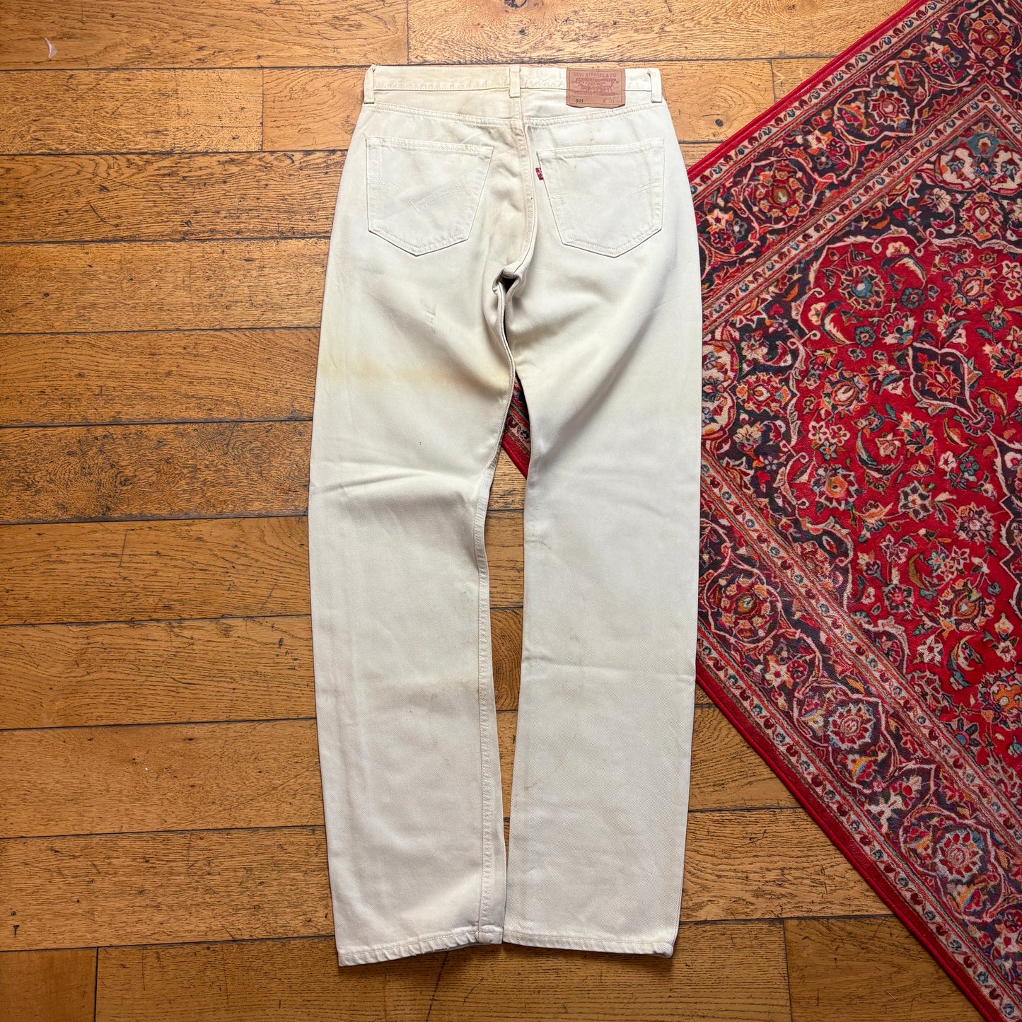 Vintage Levis 501 Straight Cream Denim Jeans - 32L