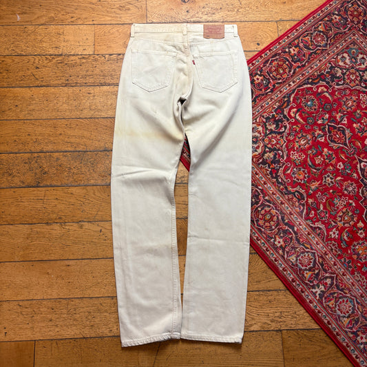Vintage Levis 501 Straight Cream Denim Jeans - 32L