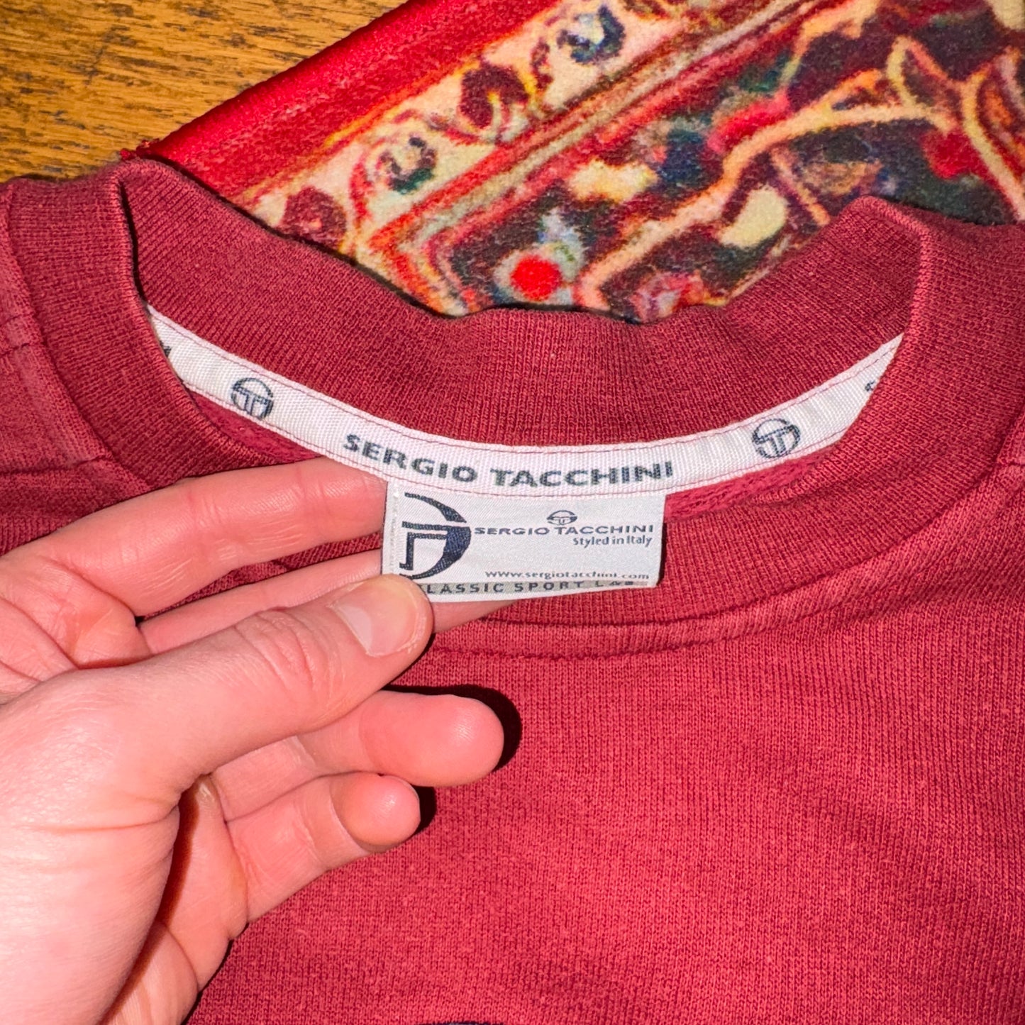 Vintage Sergio Tacchini Burgundy Red Embroidered Sweatshirt - XL