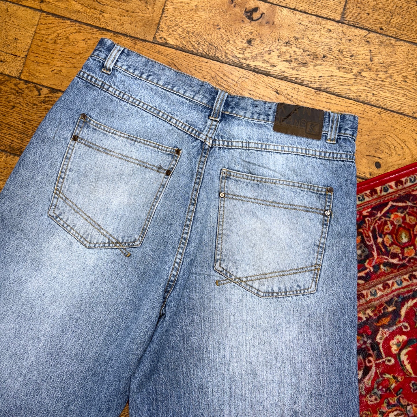 Vintage Blue Karl Kani Embroidered Y2K Hip Hop Baggy Shorts Jorts - 38