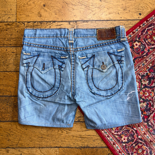 Vintage True Religion Blue Embroidered Y2K Shorts Jorts - 38