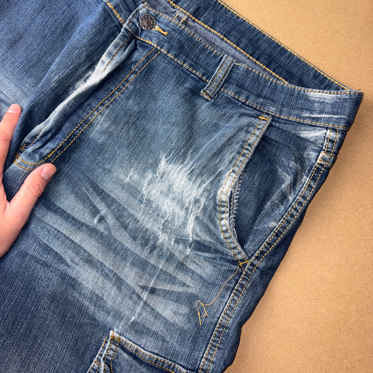Embroidered Blue Tiger Cargo Japanese Denim Hip Hop Y2K Baggy Jeans - 36S