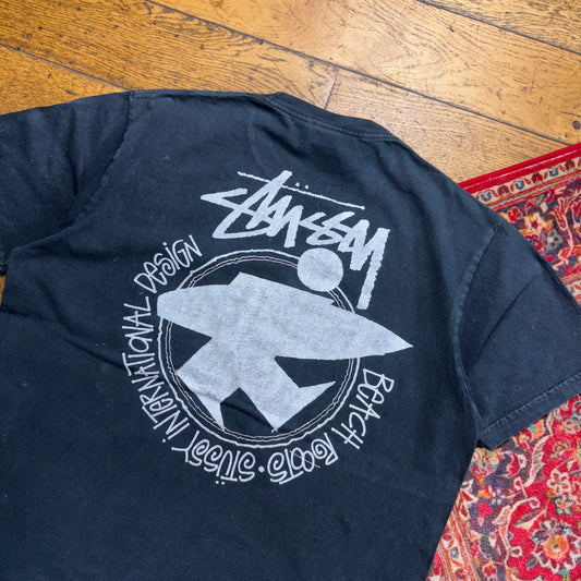Vintage Stussy Faded Black Surfwear Graphic T-Shirt - L