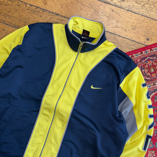 Vintage Nike 90s Navy Yellow Tracksuit Track Jacket - XL