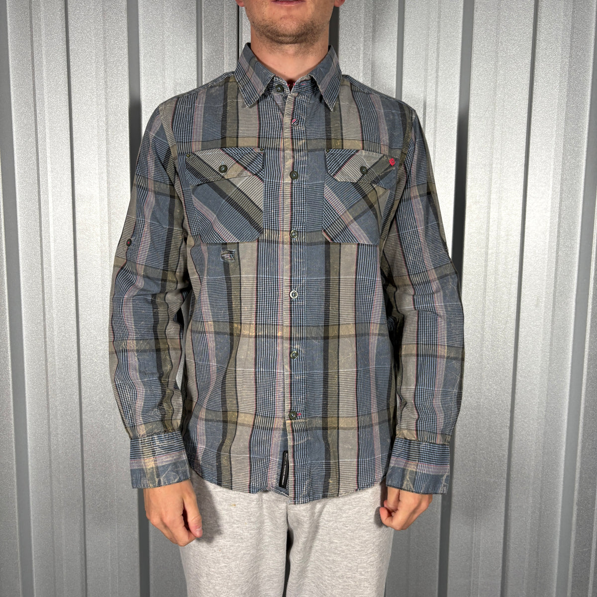 Oakley Blue Grey Check Stripe Plaid Shirt - S