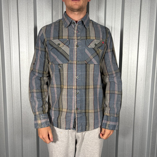 Oakley Blue Grey Check Stripe Plaid Shirt - S