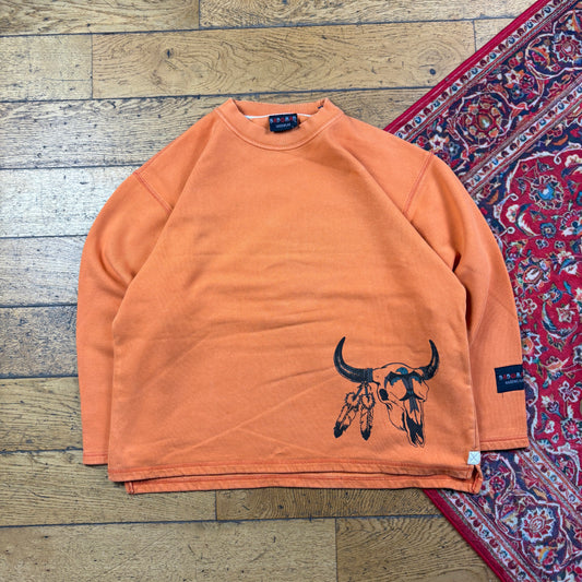 Vintage 90s Western Cowboy Orange Graphic Sweatshirt - L