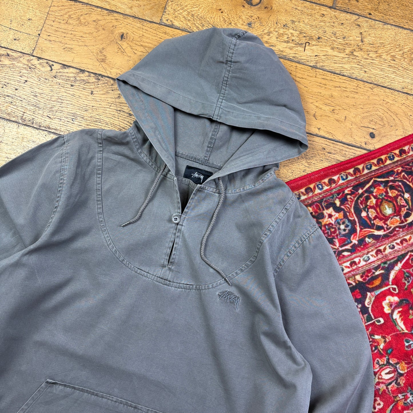 Vintage Stussy Lightweight Grey Pullover Jacket - S