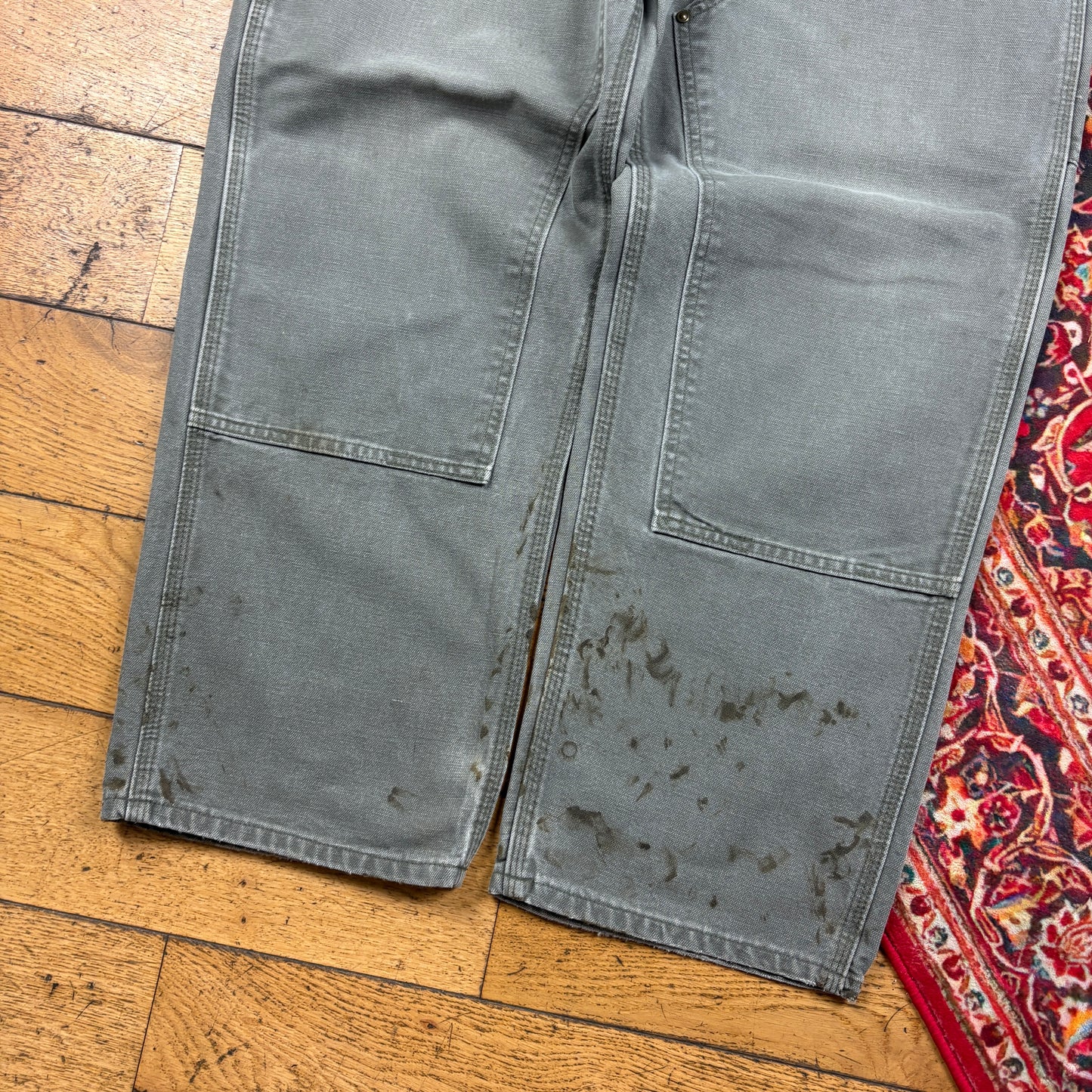 Vintage Carhartt Green Double Knee Workwear Carpenter Baggy Trousers - 34