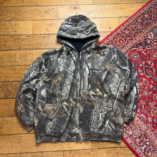 Vintage Realtree Camo Green Zip Hoodie Sweatshirt - 2XL