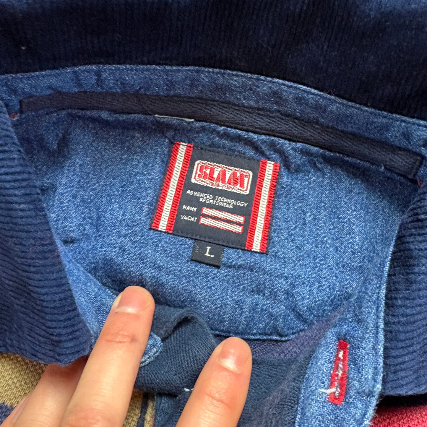 Vintage 90s Slam Stripe Navy Rugby Polo Shirt - L