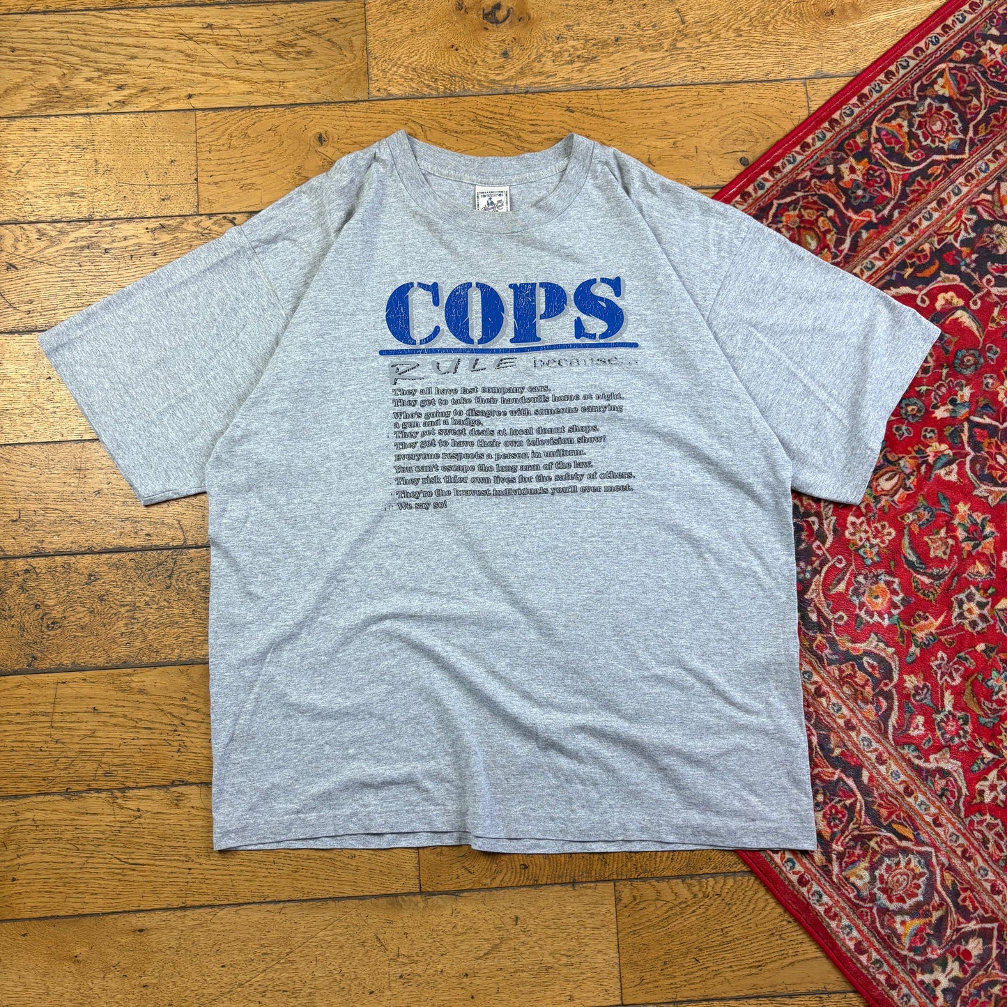 Vintage 90s Cops Funny Grey Slogan Single Stitch Graphic T-Shirt - 2XL