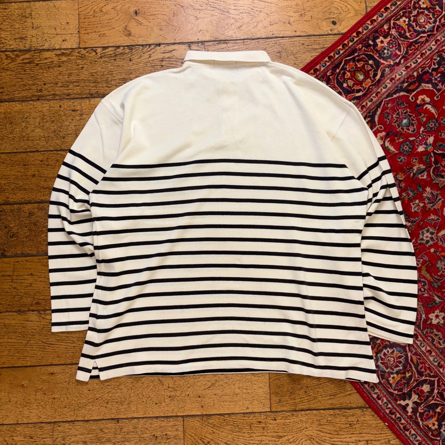 Vintage Cream Navy Stripe Rugby Polo Shirt - XL