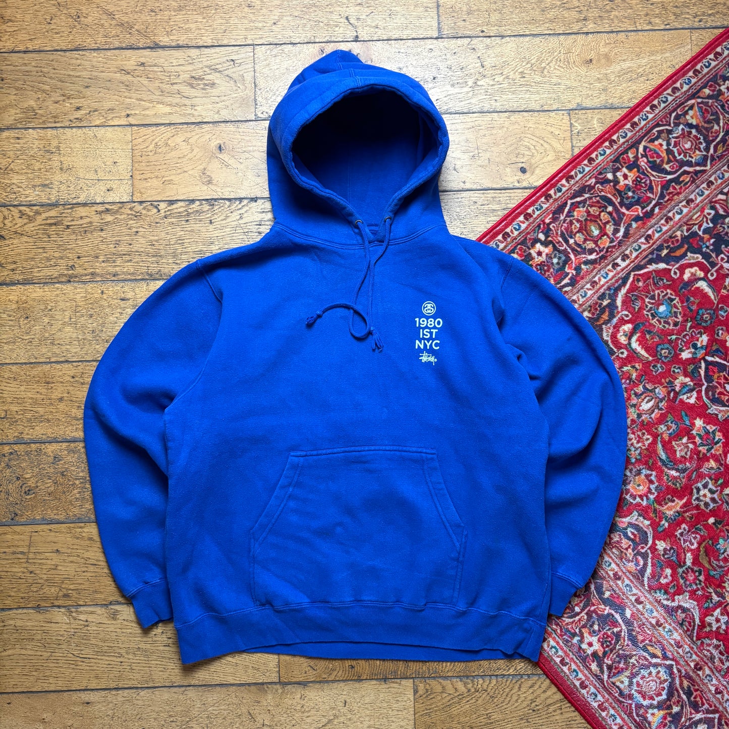 Vintage Stussy Crew Blue Hoodie Sweatshirt - XL