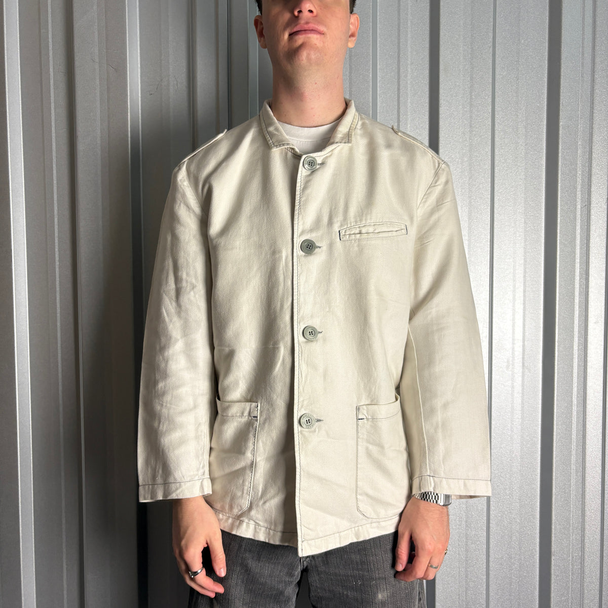 Vintage Armani Jeans White Chore Jacket - XL
