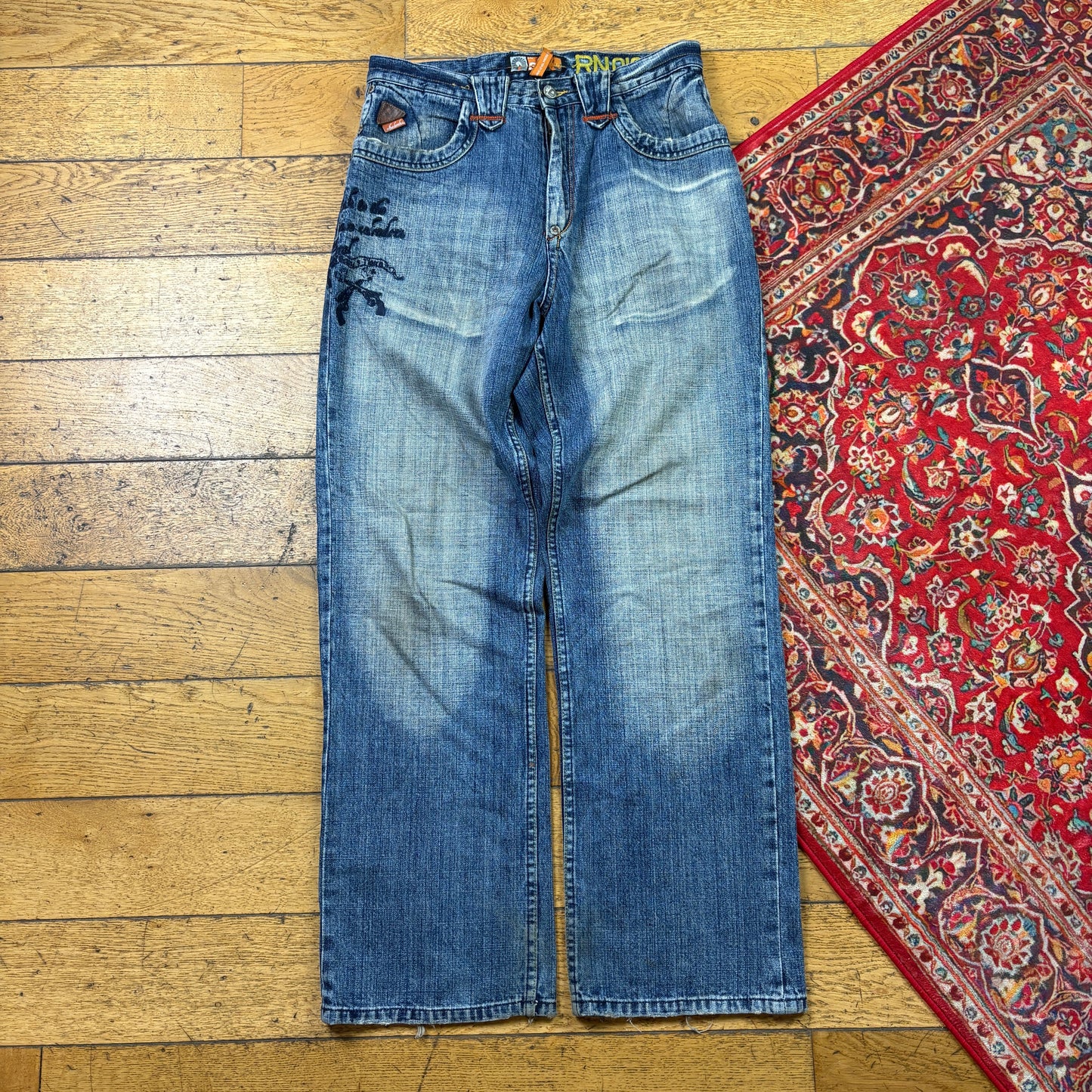 Vintage Akademiks Blue Embroidered Y2K Hip Hop Baggy Jeans - 32