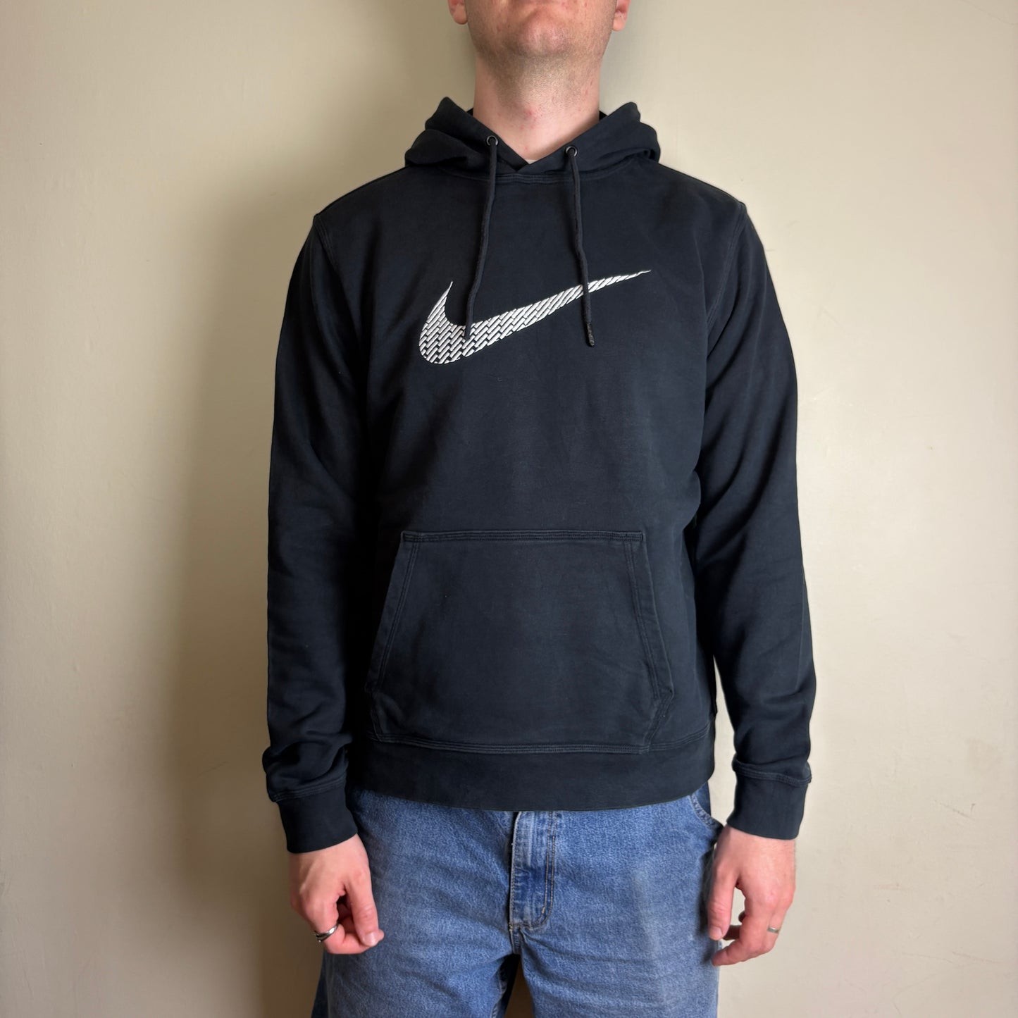 Vintage Nike Black Swoosh Hoodie Embroidered Sweatshirt -