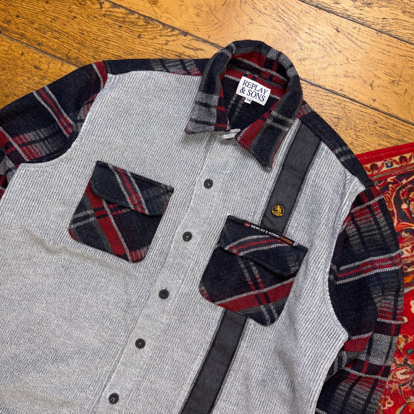Vintage Replay Grey Check Plaid Heavyweight Cropped Shirt - XL